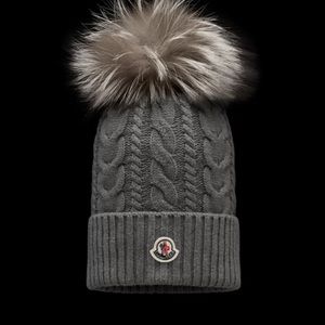 MONCLER Fox fur Pom Pom wool/cashmere blend beanie